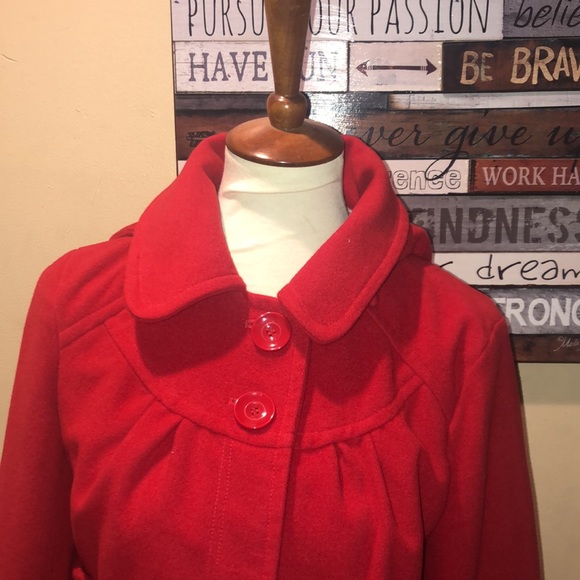 Tulle cute hooded Red Peacoat Jacket with detachable hood - Picture 12 of 17